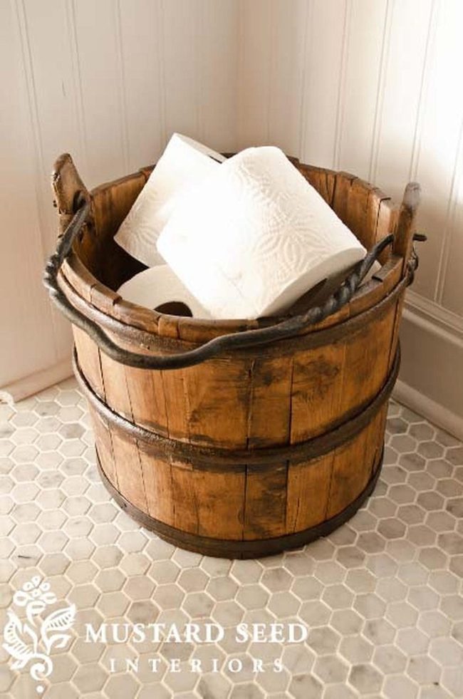Vintage Metal Bucket Bathroom Storage
