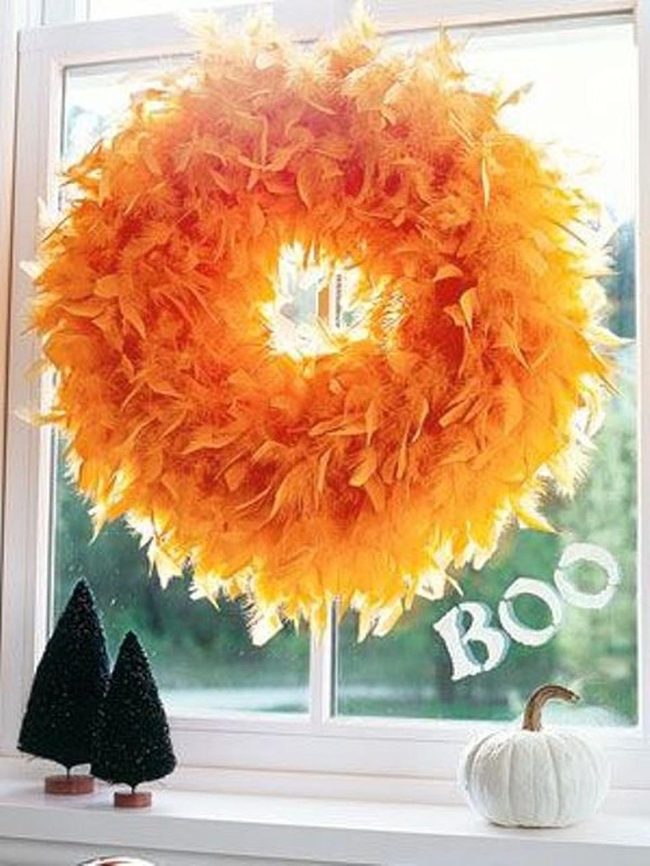 Fluffy Orange Feather Halloween Wreath