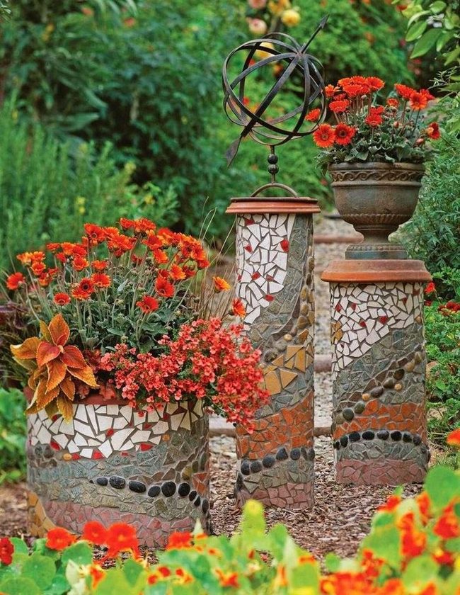 Mosaic Planters In Earthy Red
