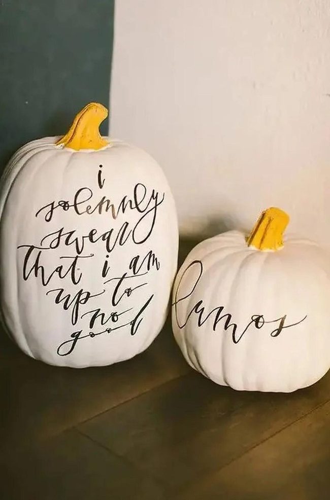 White Pumpkins Black Handwritten Words