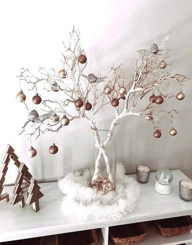 White Branches With Metallic Ornaments