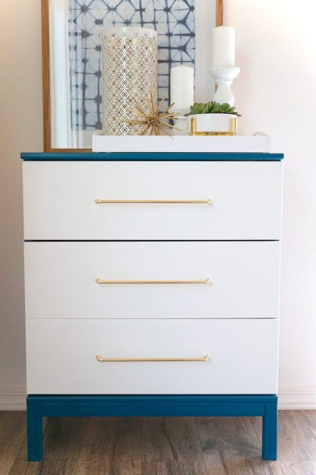 Blue And White Dresser With Gold Handles