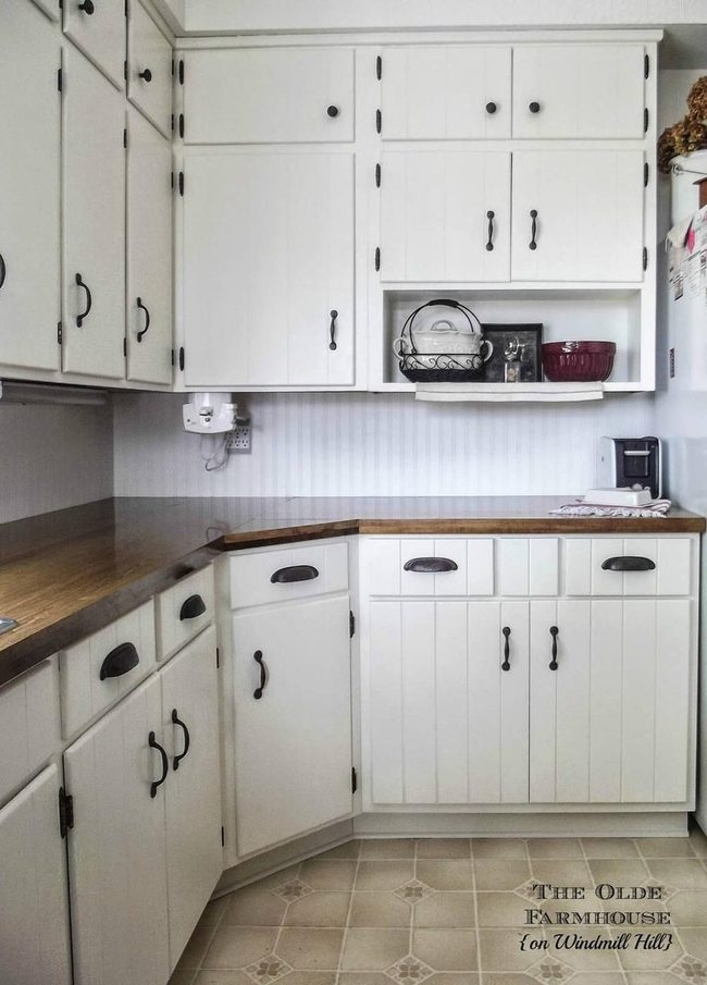 White Cabinets Dark Hardware Contrast