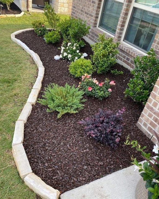 Pink Blooms Dark Mulch Brick