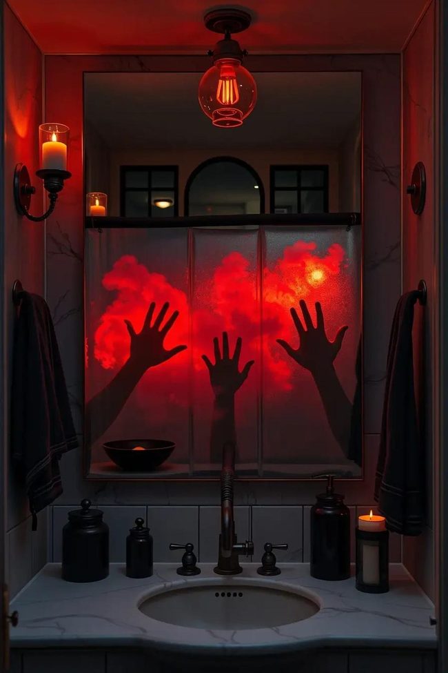 Red Glow Fog Mirror