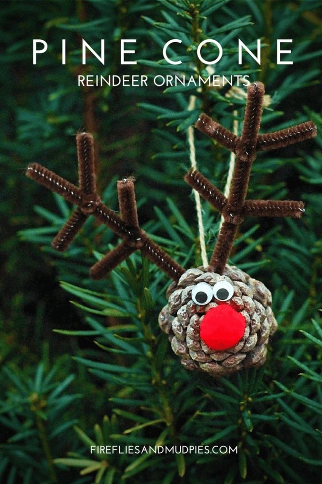 Red Pompom Reindeer Pinecones