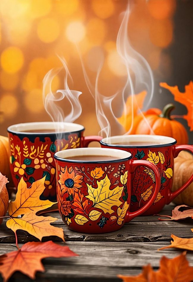 Autumn-Painted Ceramic Mugs