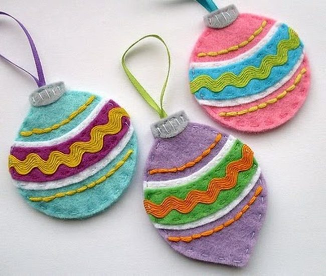 Colorful Felt Ornaments With Stitched Details