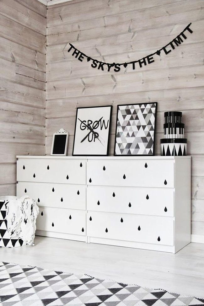 White Dresser Black Teardrop Pattern