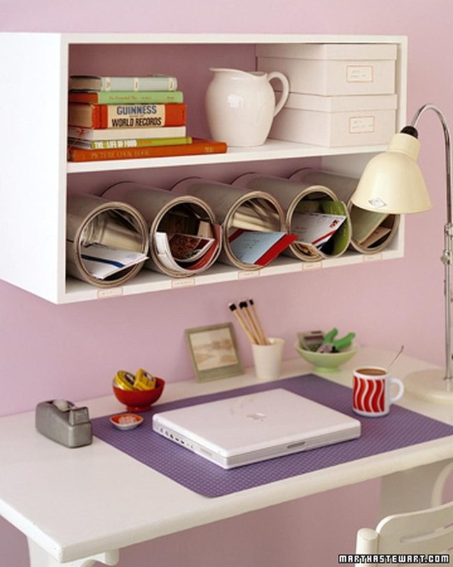Pink Workspace With Organized Shelves