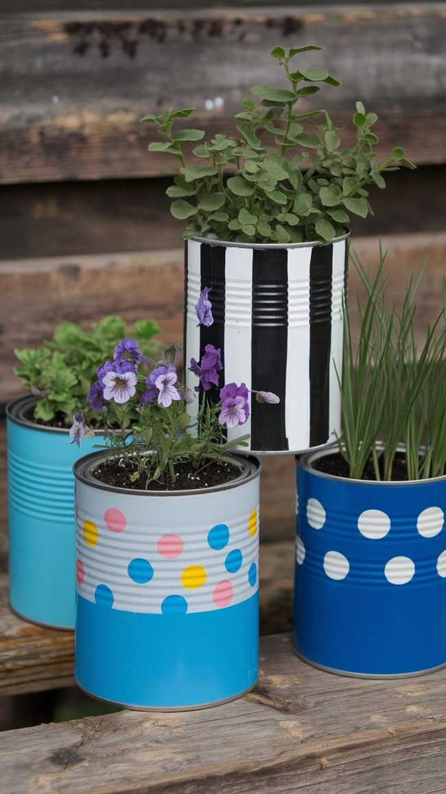 Painted Paint Cans Into Flowerpots