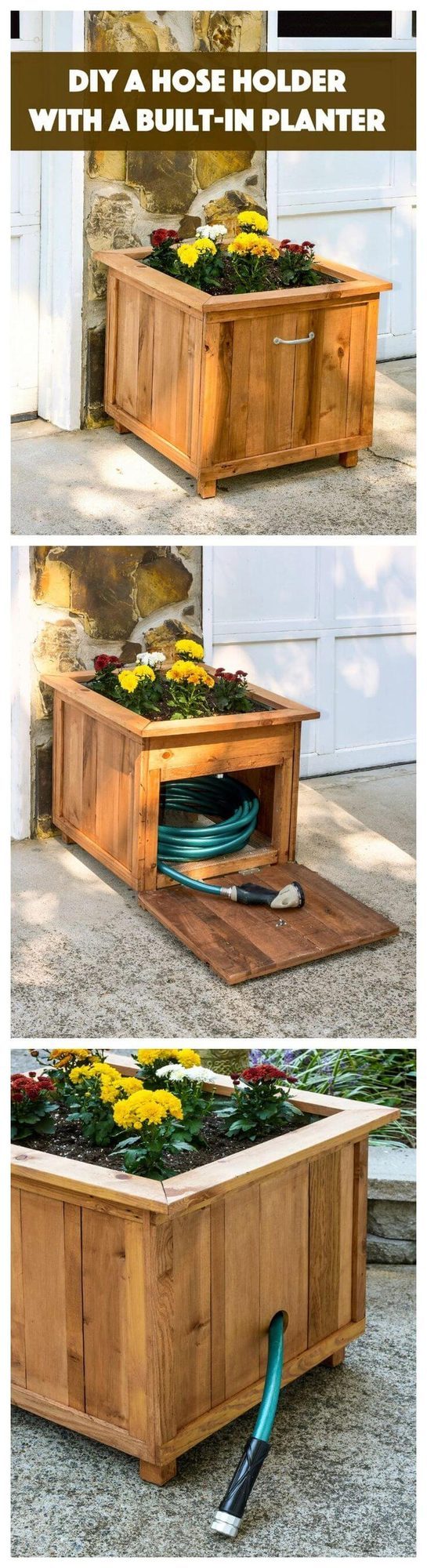 Wooden Planter Hose Storage