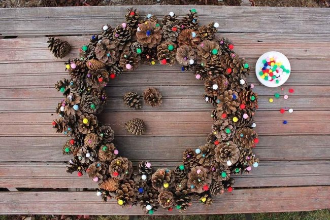 Pinecones And Rainbow Pom-Poms