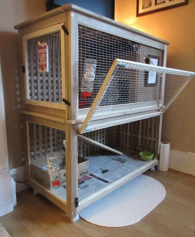 Dual-Level Wooden Pet Enclosure