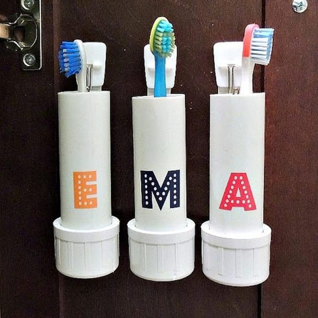 Bright Patterned Bathroom Organization