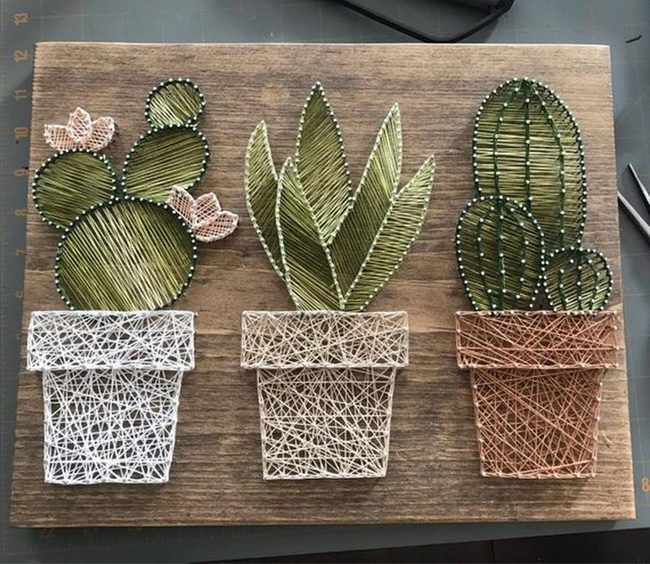 Neon Green Cactus String Art