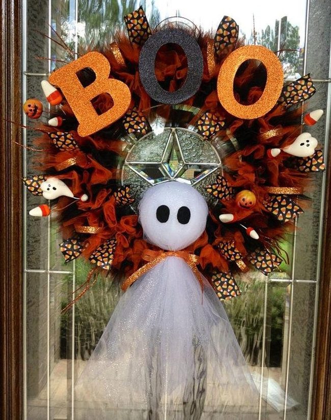 Orange Boo Ghost Wreath