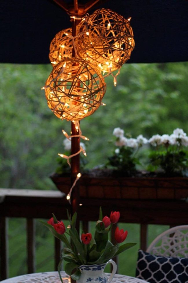 Wooden Sphere Patio Lights