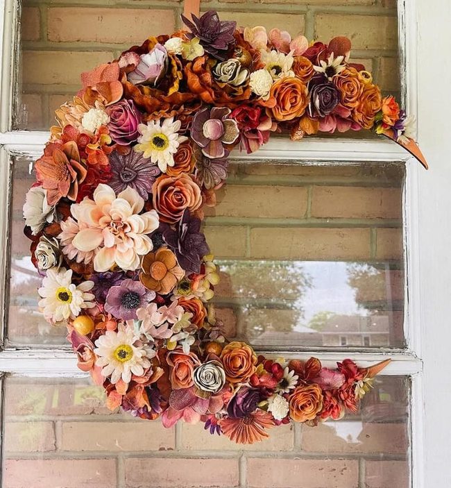 Golden Crescent Moon Autumn Wreath