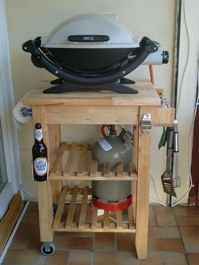 Rolling Wood Cart Grill Station
