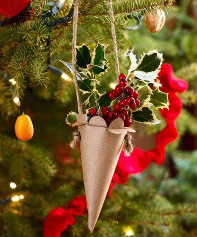 Brown Paper Cornucopia Ornaments