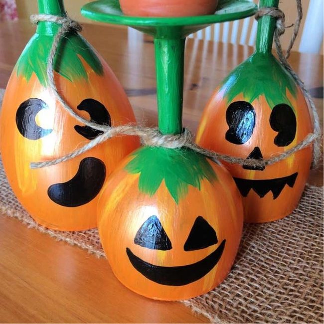 Orange Painted Pumpkin Candle Holders