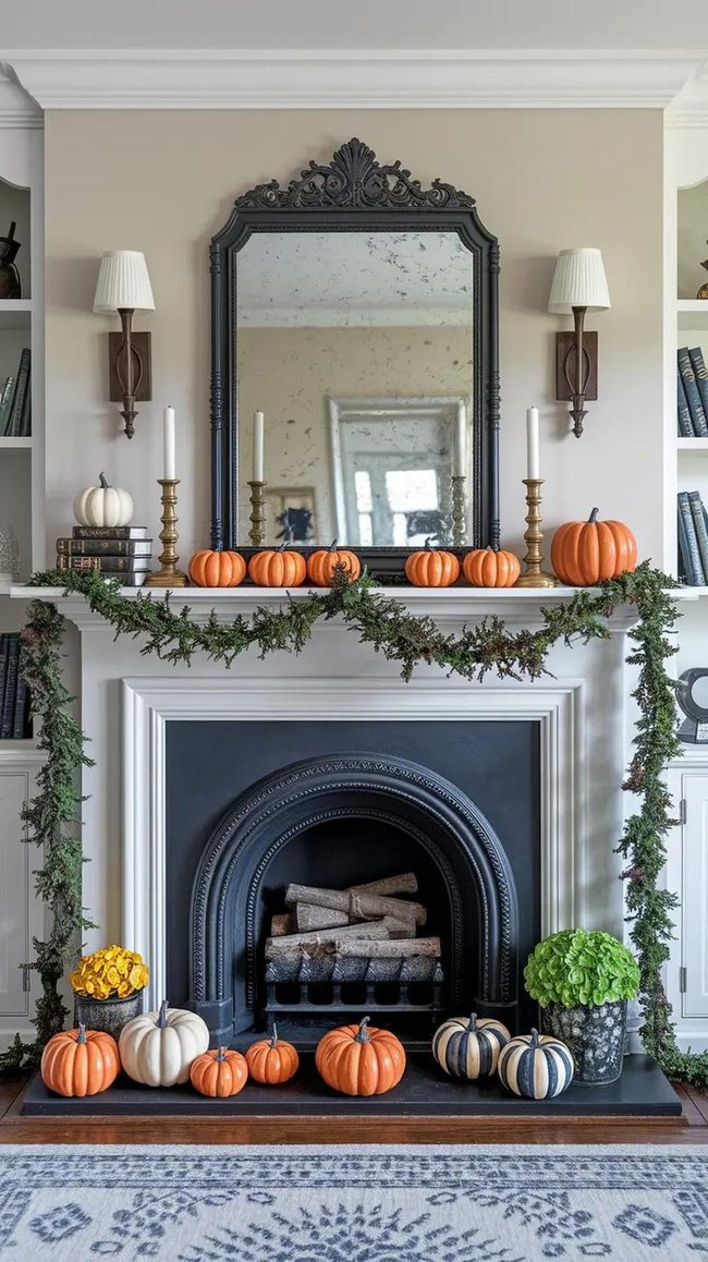 Matte Black Mirror With Burnt Orange Garlands