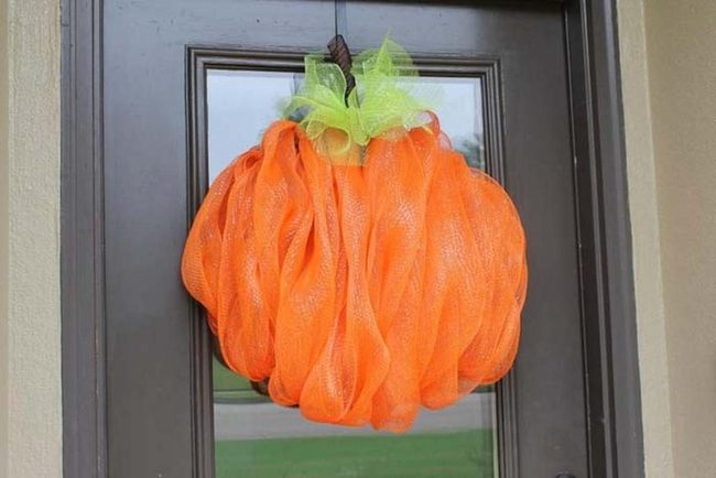 Orange Mesh Pumpkin Door Wreath