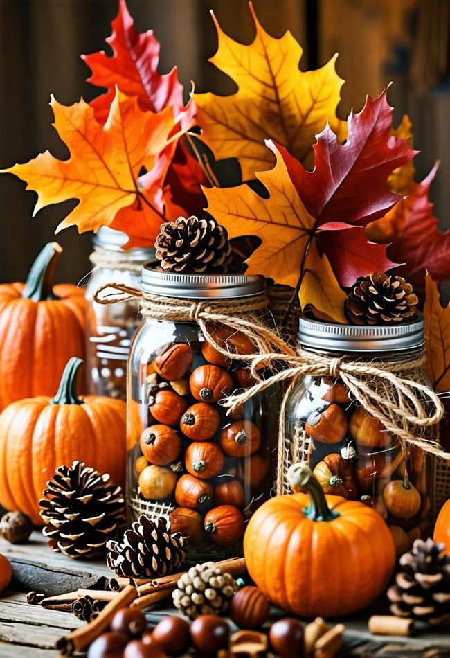 Autumn Leaves in Glass Jars