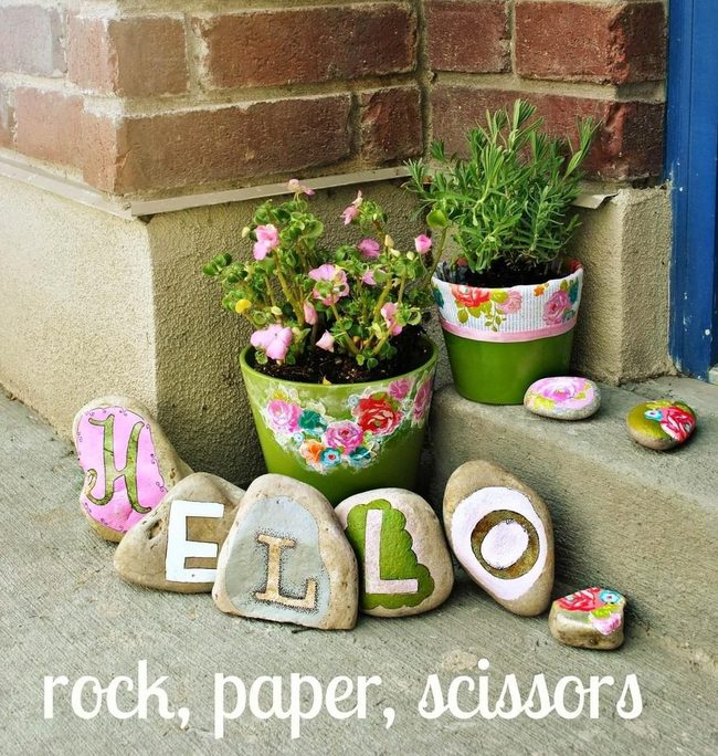 Colorful Hand-Painted Stone Welcome