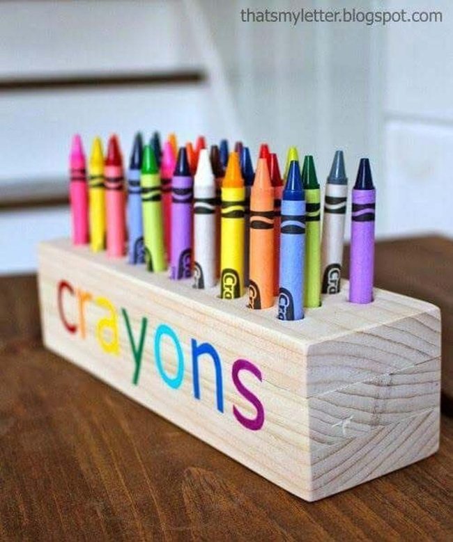 Colorful Crayons In Wooden Organizer