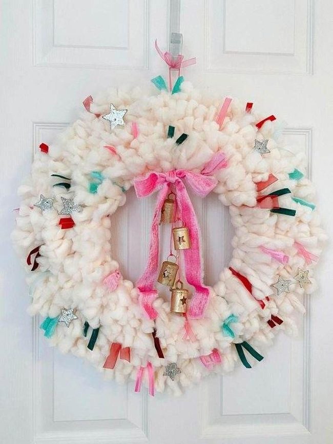 White Cloud Wreaths Red Green Ribbons