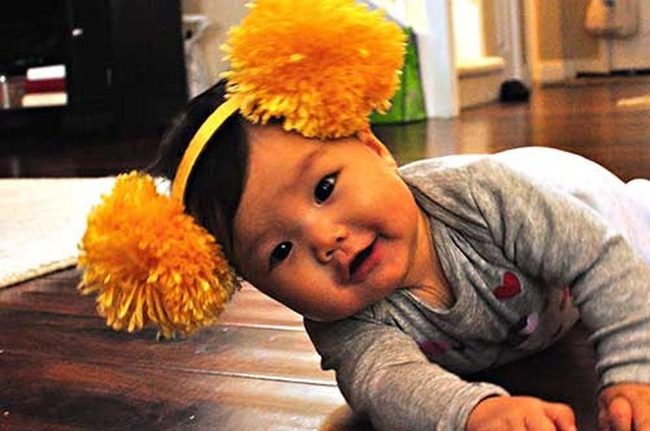 Yellow Pom-Poms, Grey Hearts, Wooden Floors