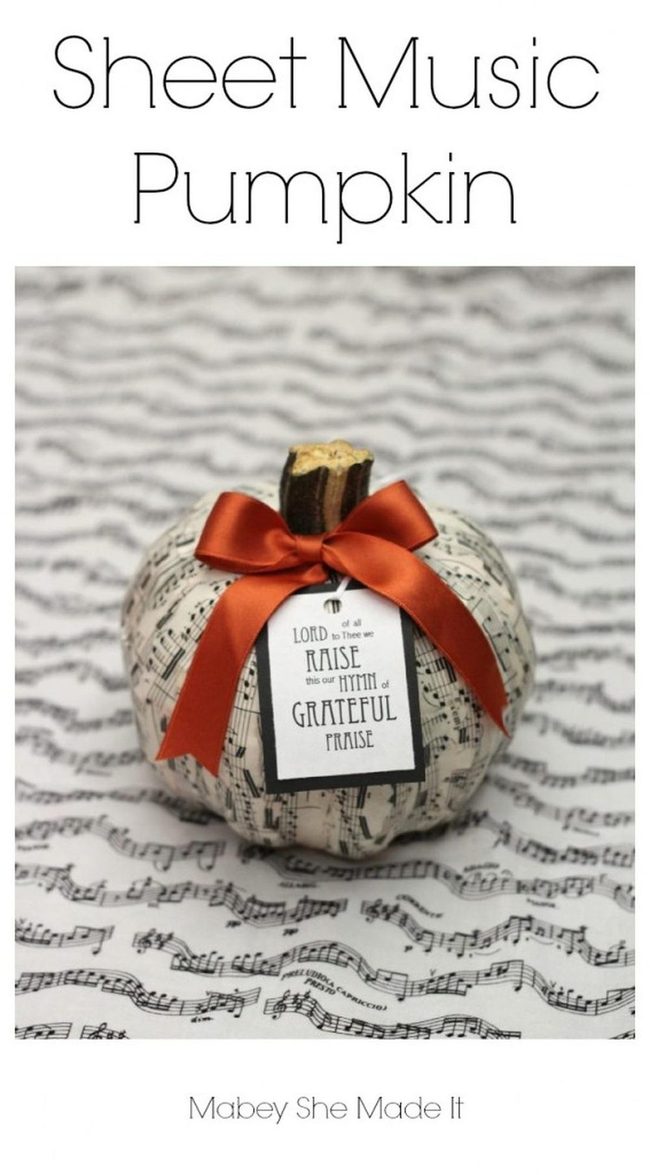 Sheet Music Pumpkin With Orange Bow