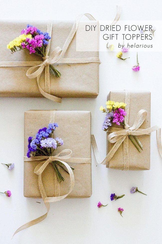 Dried Flowers Scattered Brown Paper