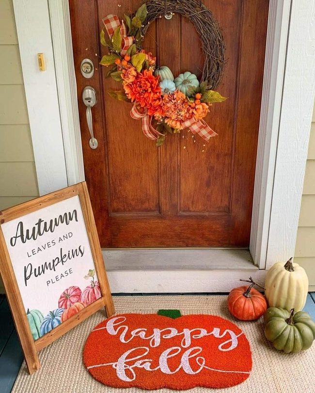Autumn Brown Wreath With Orange Blooms