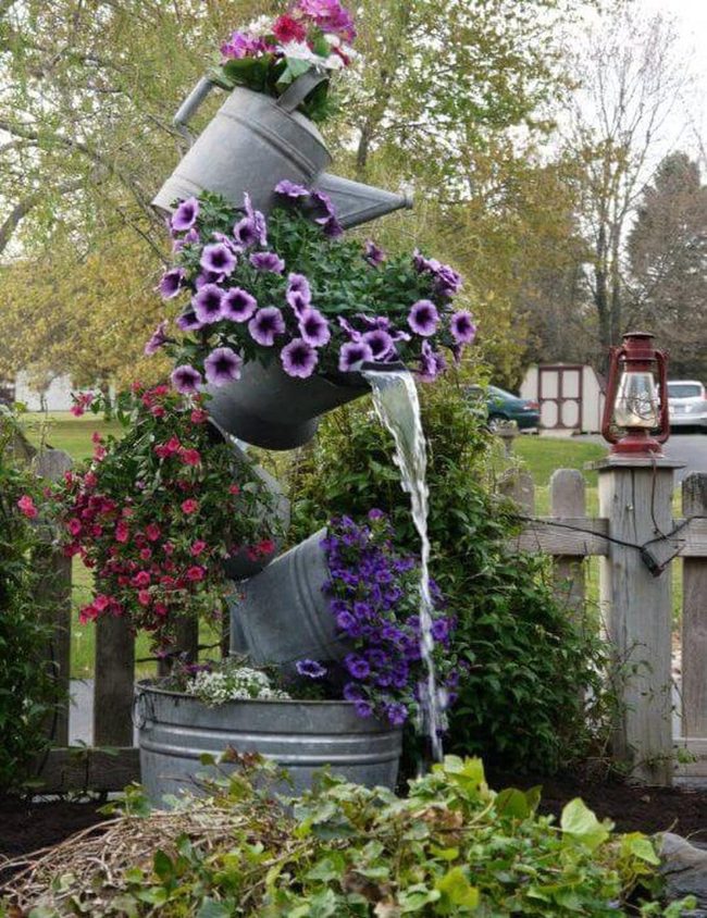 Cascading Metal Cans Water Feature