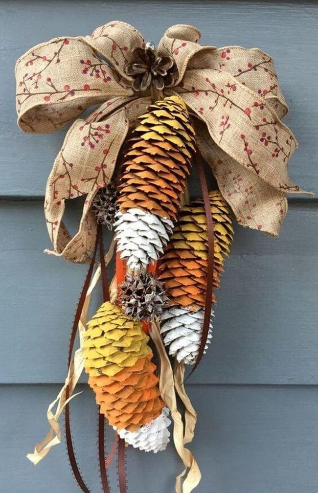 Pinecones Orange Burlap Wreath