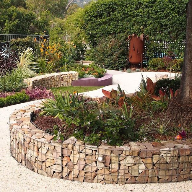 Curved Stone Pathways Through Garden