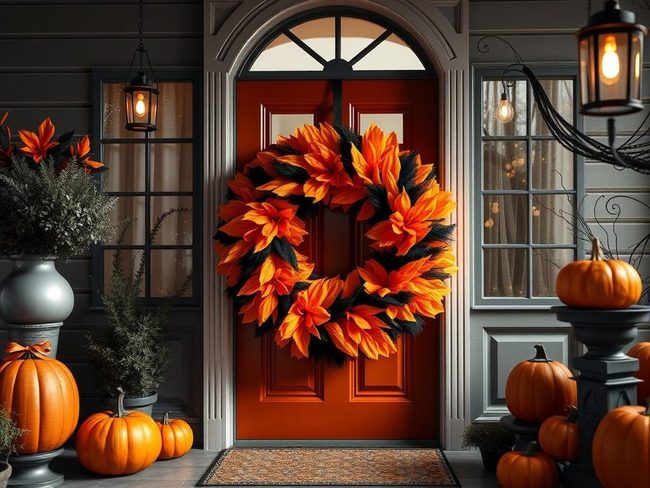 Orange And Black Halloween Wreath