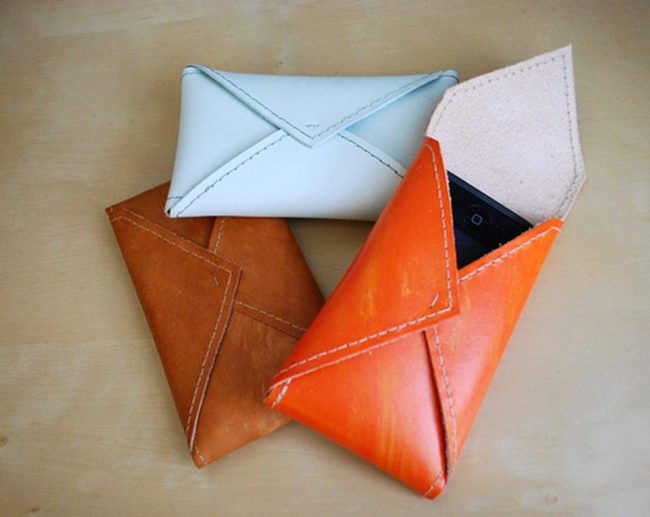 Orange Leather Pouches Artisan Made