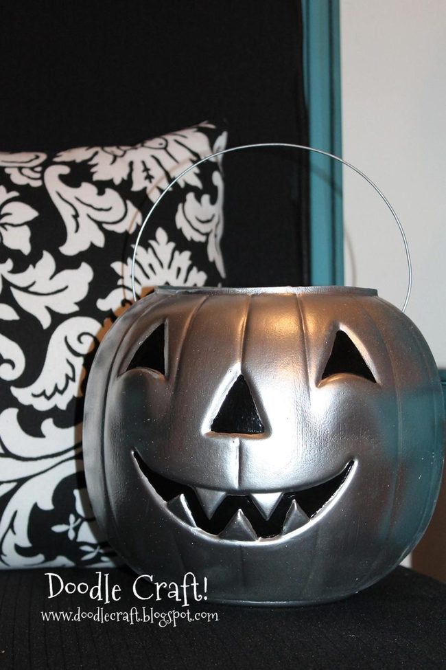 Metallic Silver Pumpkin Halloween Display