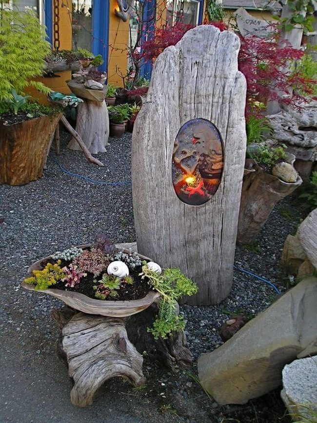 Driftwood Planter With Oval Cutout