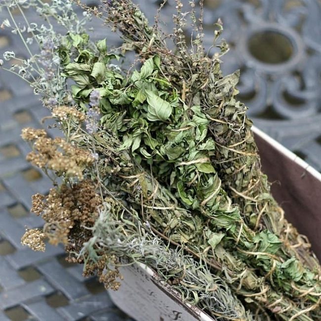 Dried Herbs In White Wood