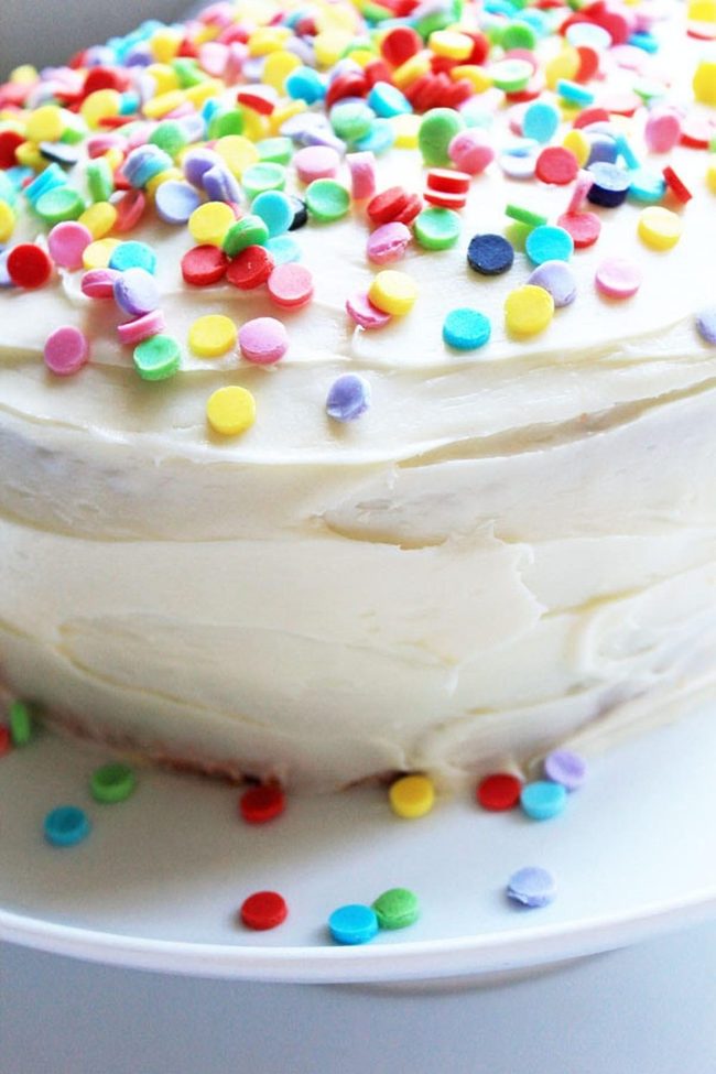 Rainbow Sprinkles White Frosting Cake