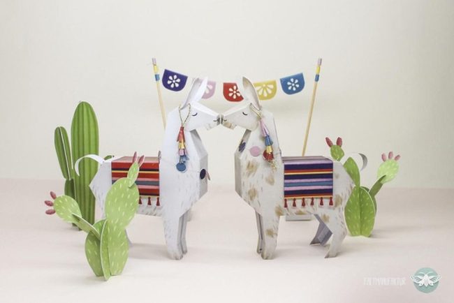 Striped Llamas Dancing Peruvian Colors