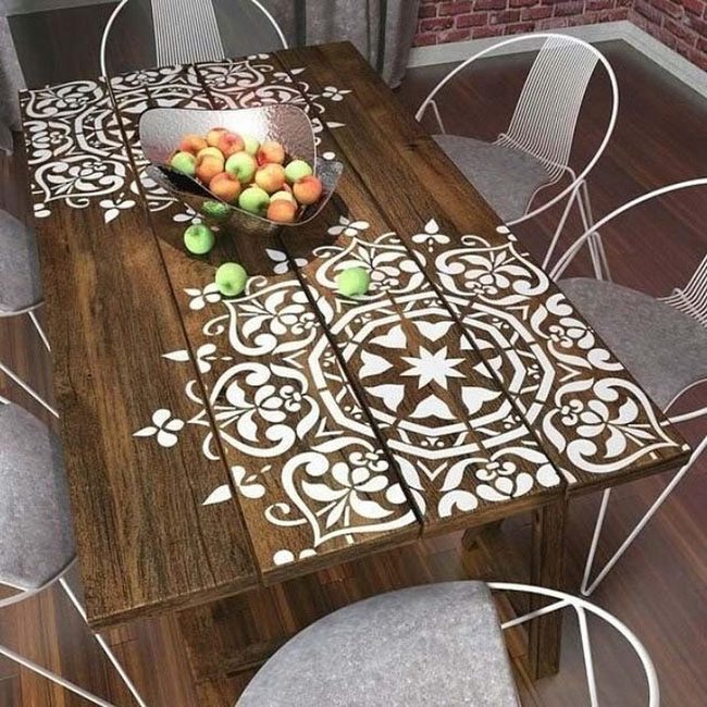 Stenciled Wood Transforms Patio Tables