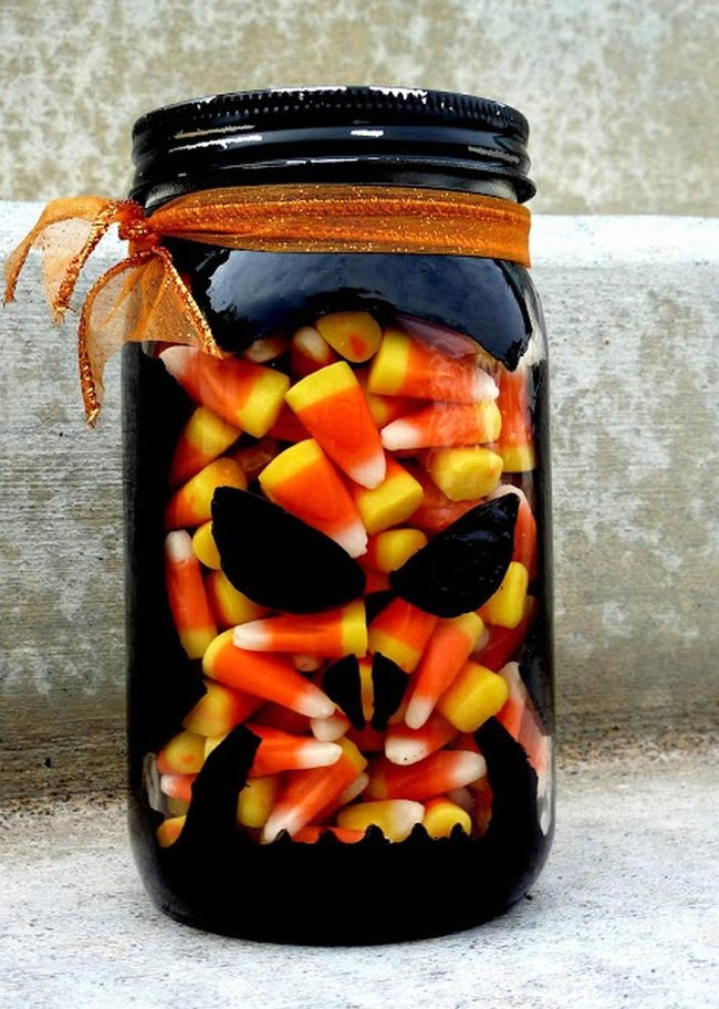 Candy Corn Filled Glass Jars