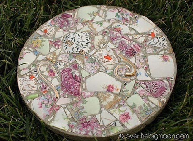 Pink And White Mosaic Stepping Stone