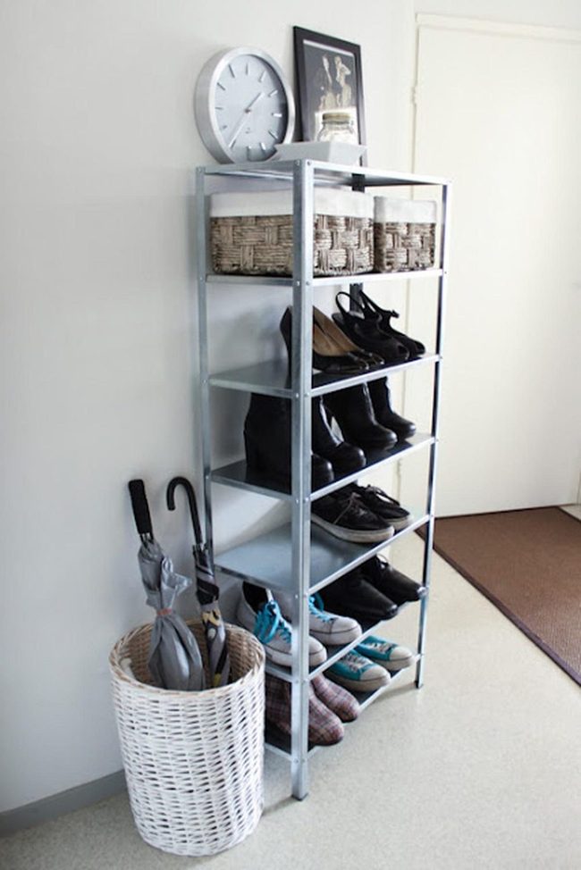 Metal Shelving With Woven Baskets